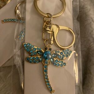 Dragonfly Keychain Purse Hanger Teal Colored